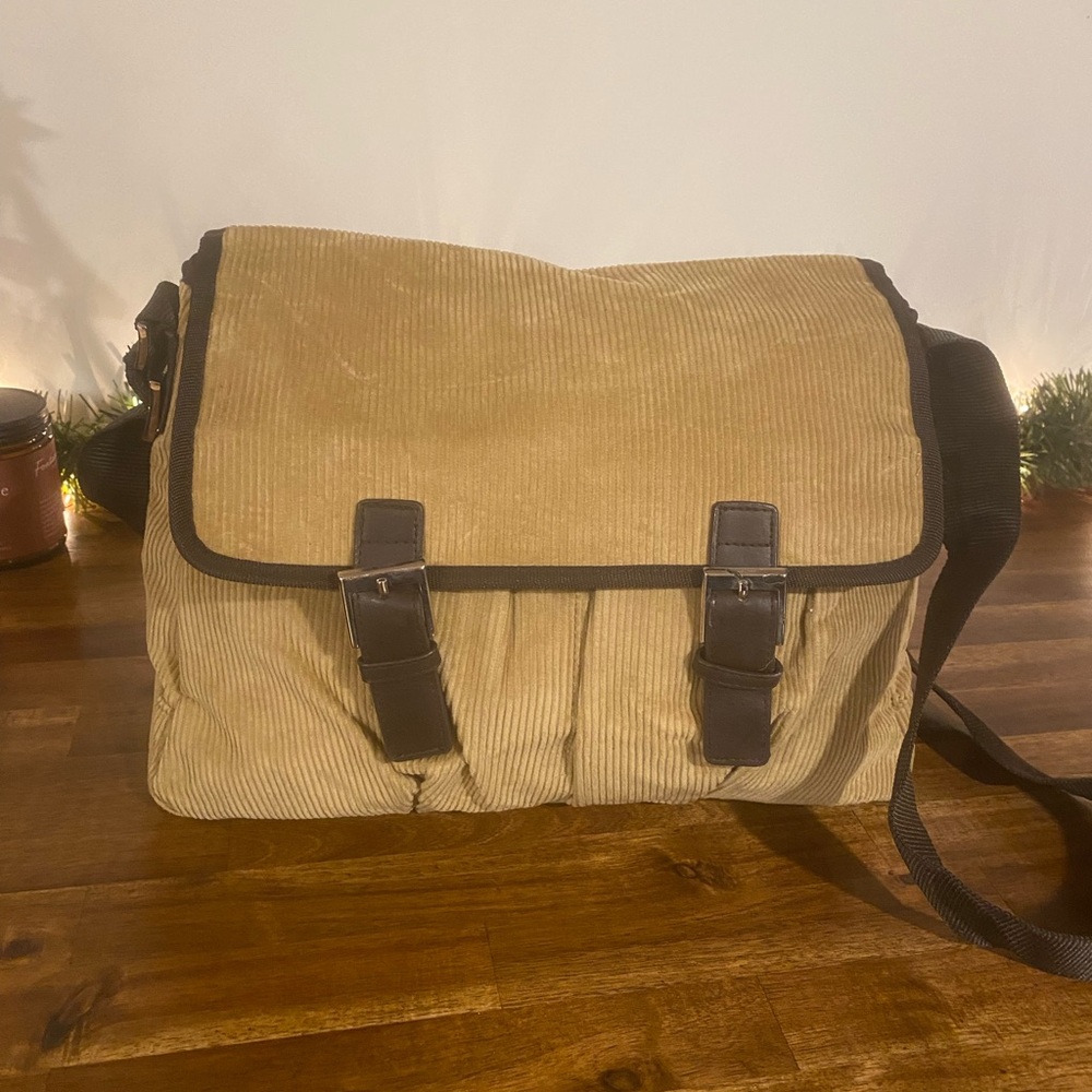 Vintage Old Navy Corduroy Messenger Tan and Brown Messenger Bag